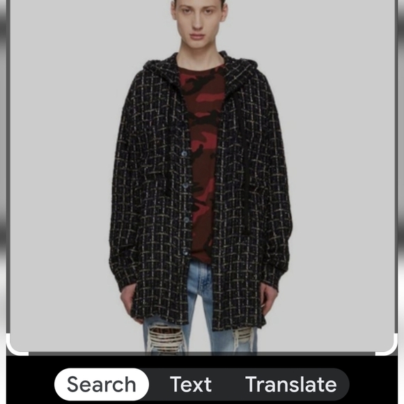 Faith Connexion Tweed oversized hooded shirt black/navy unisex SZ M - Picture 2 of 16